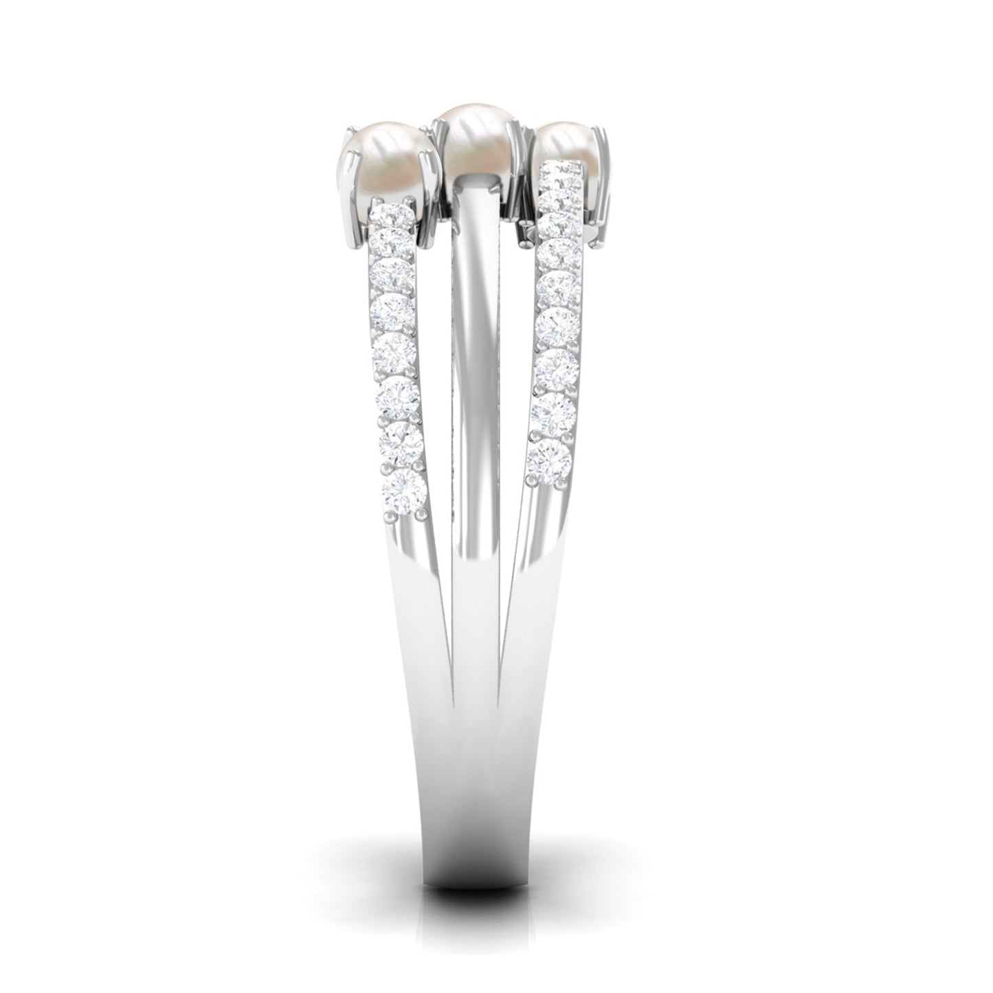 Cultured Freshwater Pearl Wedding Band Ring with Diamond