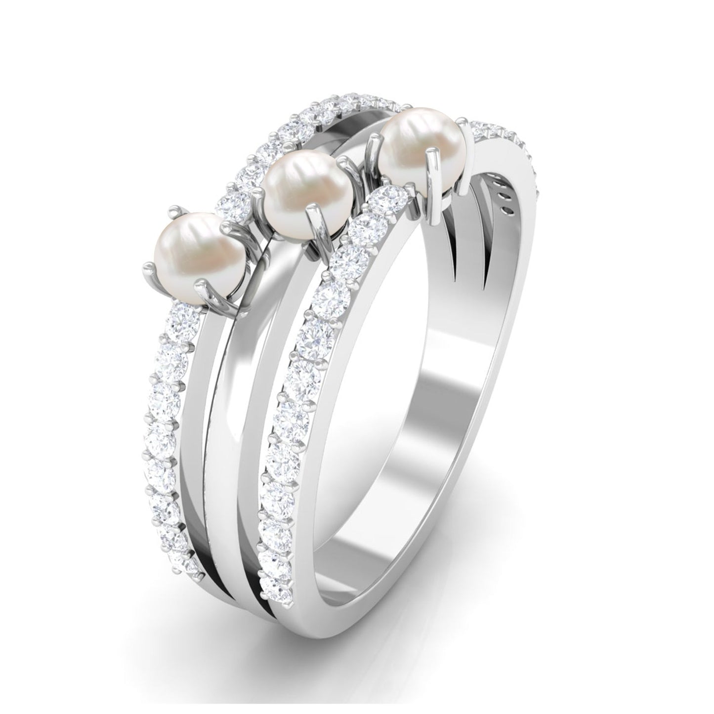 Cultured Freshwater Pearl Wedding Band Ring with Diamond