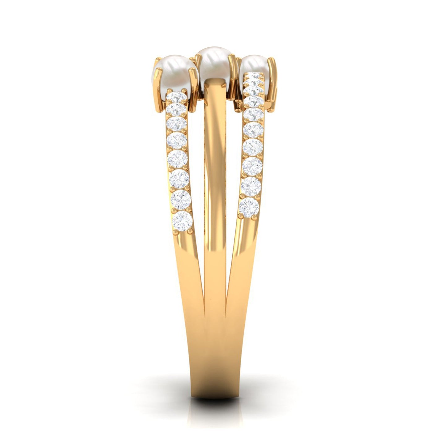 Cultured Freshwater Pearl Wedding Band Ring with Diamond