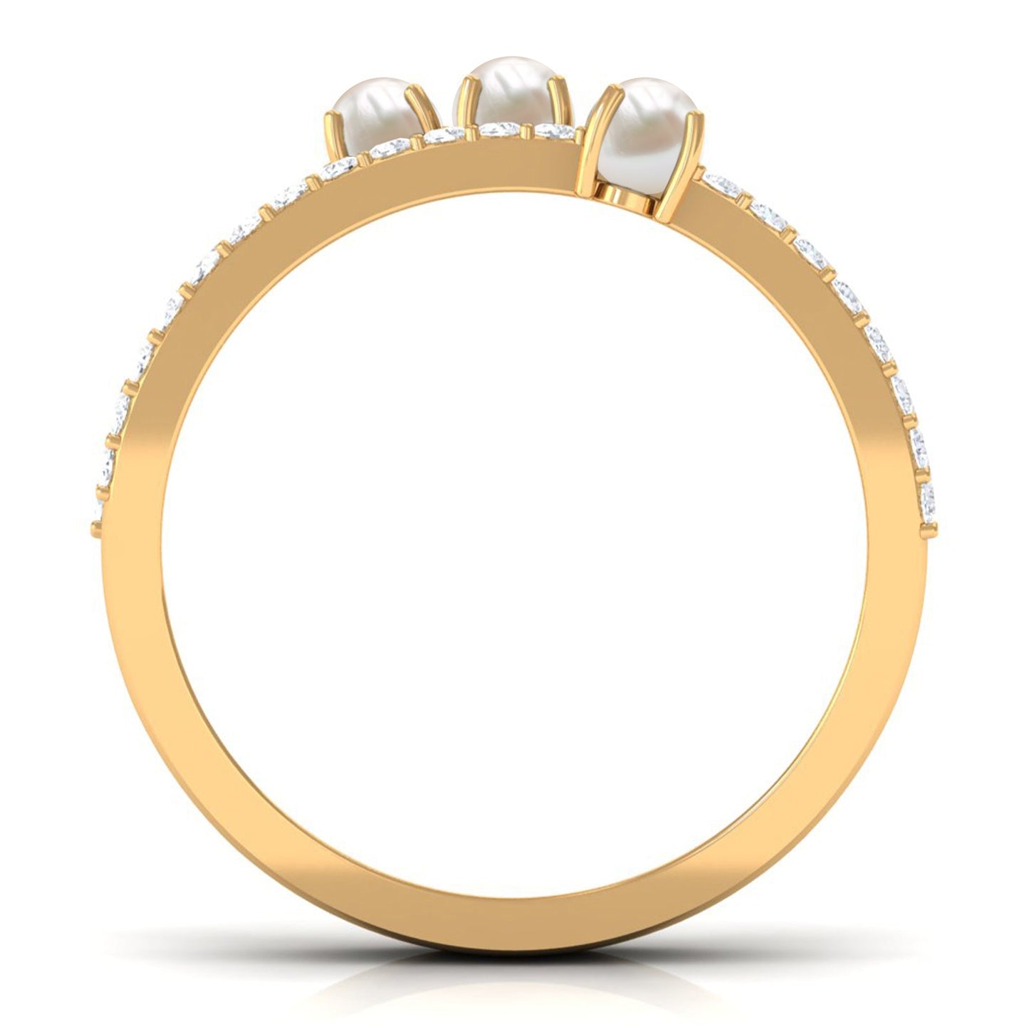 Cultured Freshwater Pearl Wedding Band Ring with Diamond