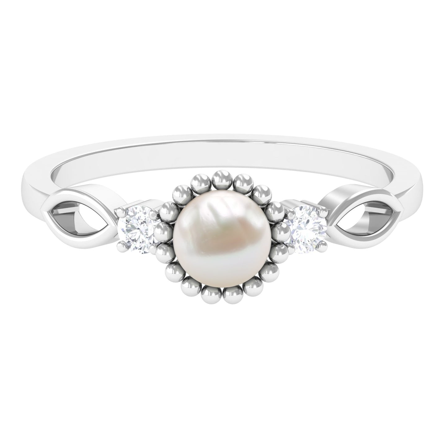 Natural 2 Carat Freshwater Pearl Engagement Ring with Diamond