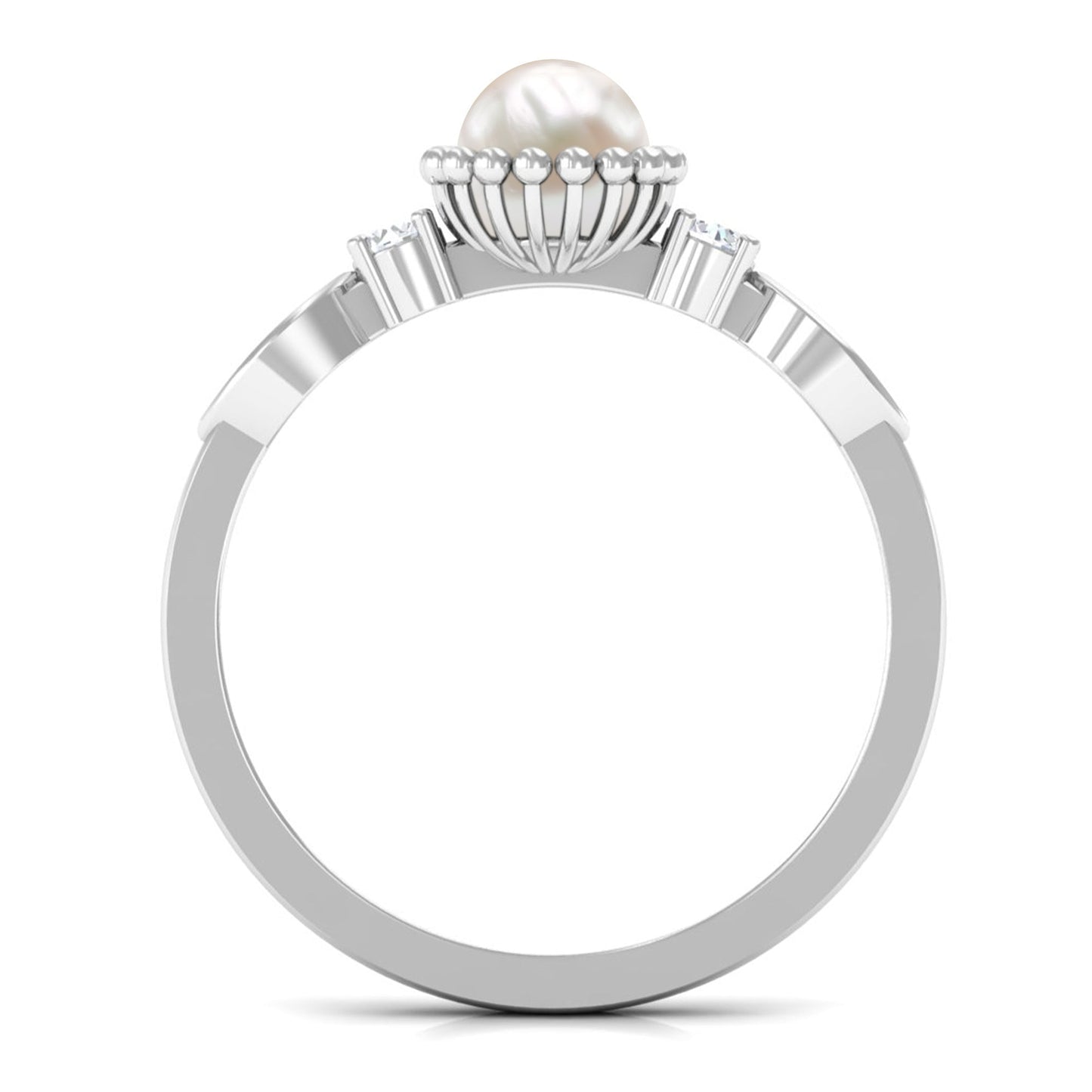 Natural 2 Carat Freshwater Pearl Engagement Ring with Diamond