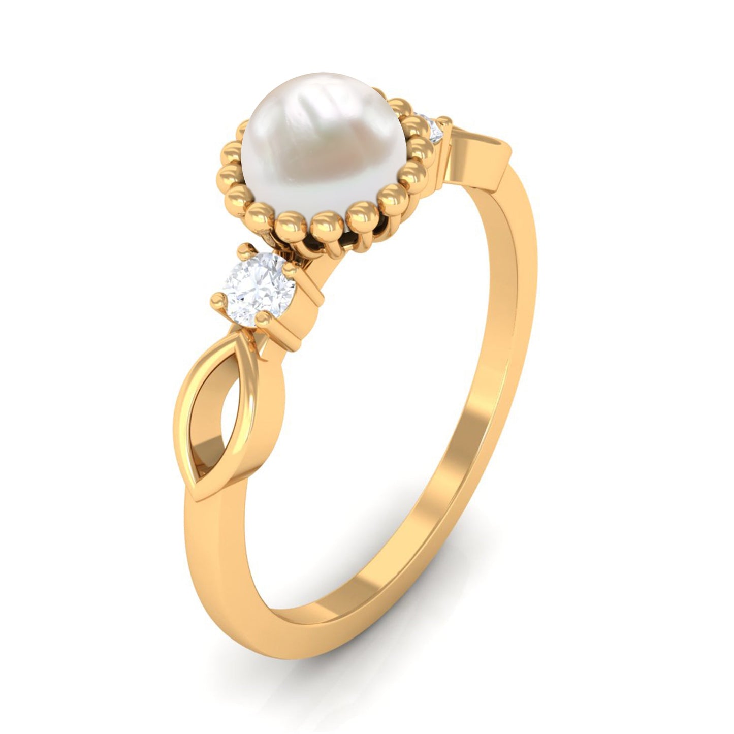 Natural 2 Carat Freshwater Pearl Engagement Ring with Diamond