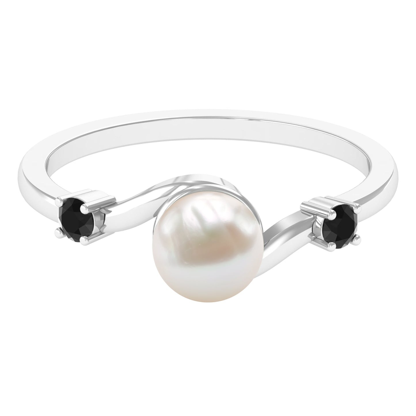 2.2 Carat Freshwater Pearl Bypass Engagement Ring with Black Diamond