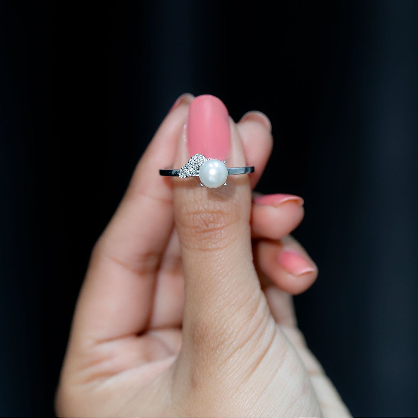 Cultured 3 Carat Freshwater Pearl Solitaire Engagement Ring with Diamond