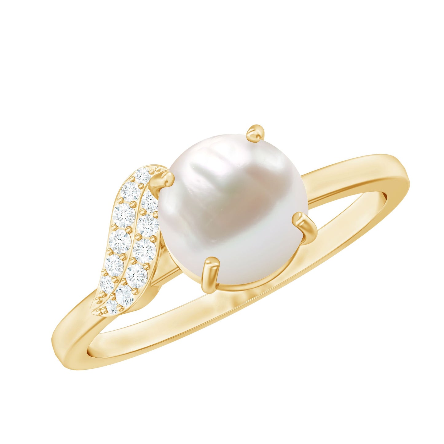 Cultured 3 Carat Freshwater Pearl Solitaire Engagement Ring with Diamond