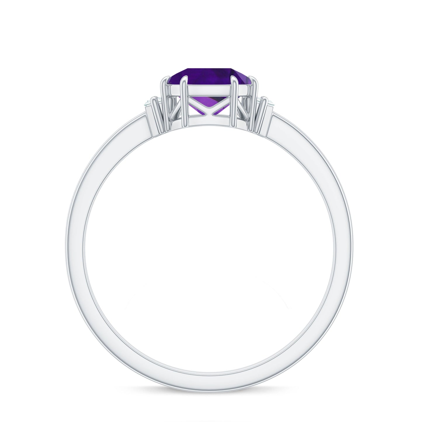 Natural 1.3 Carat Amethyst Asscher Cut Engagement Ring with Diamond