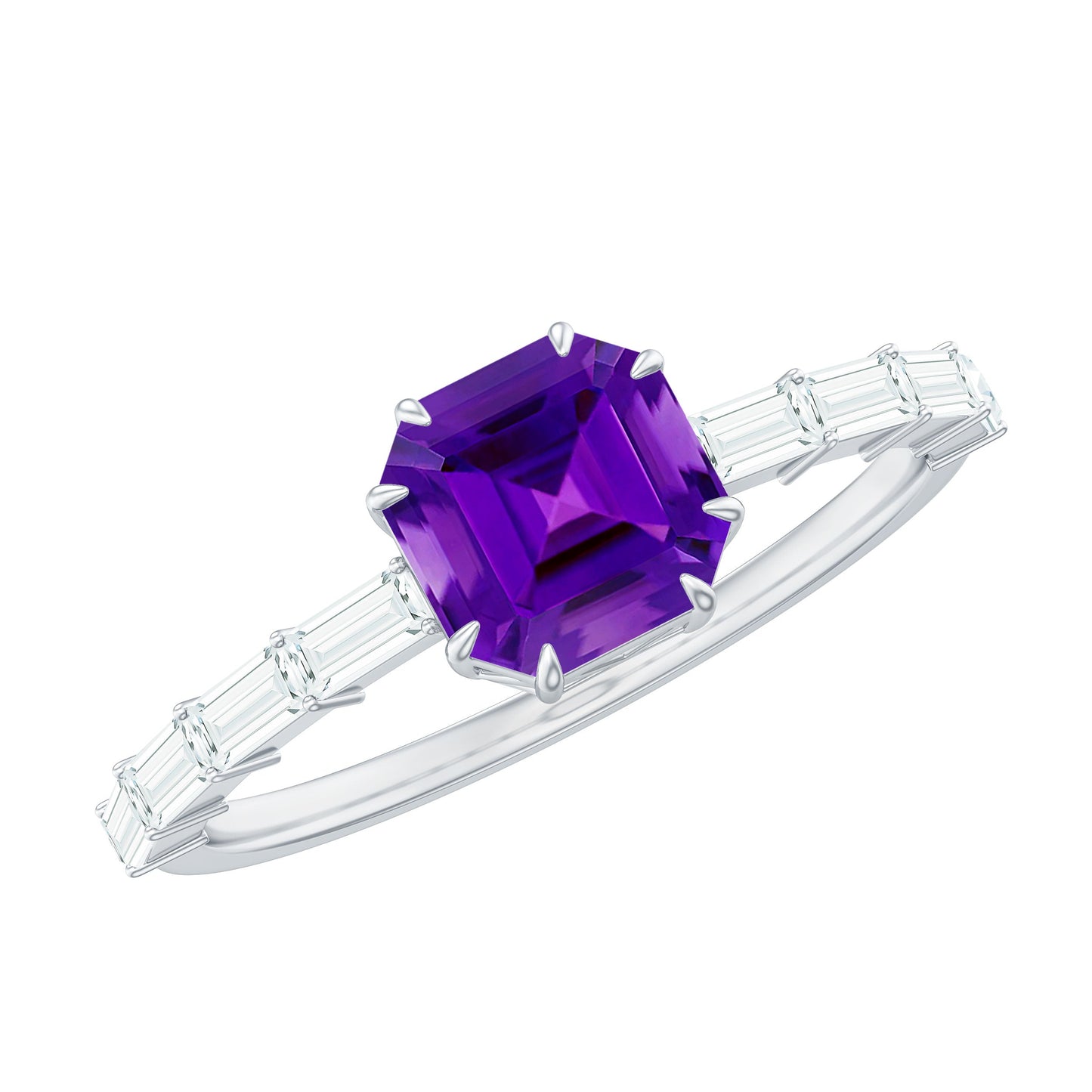 3 Carat Amethyst Asscher Cut Engagement Ring with Diamond