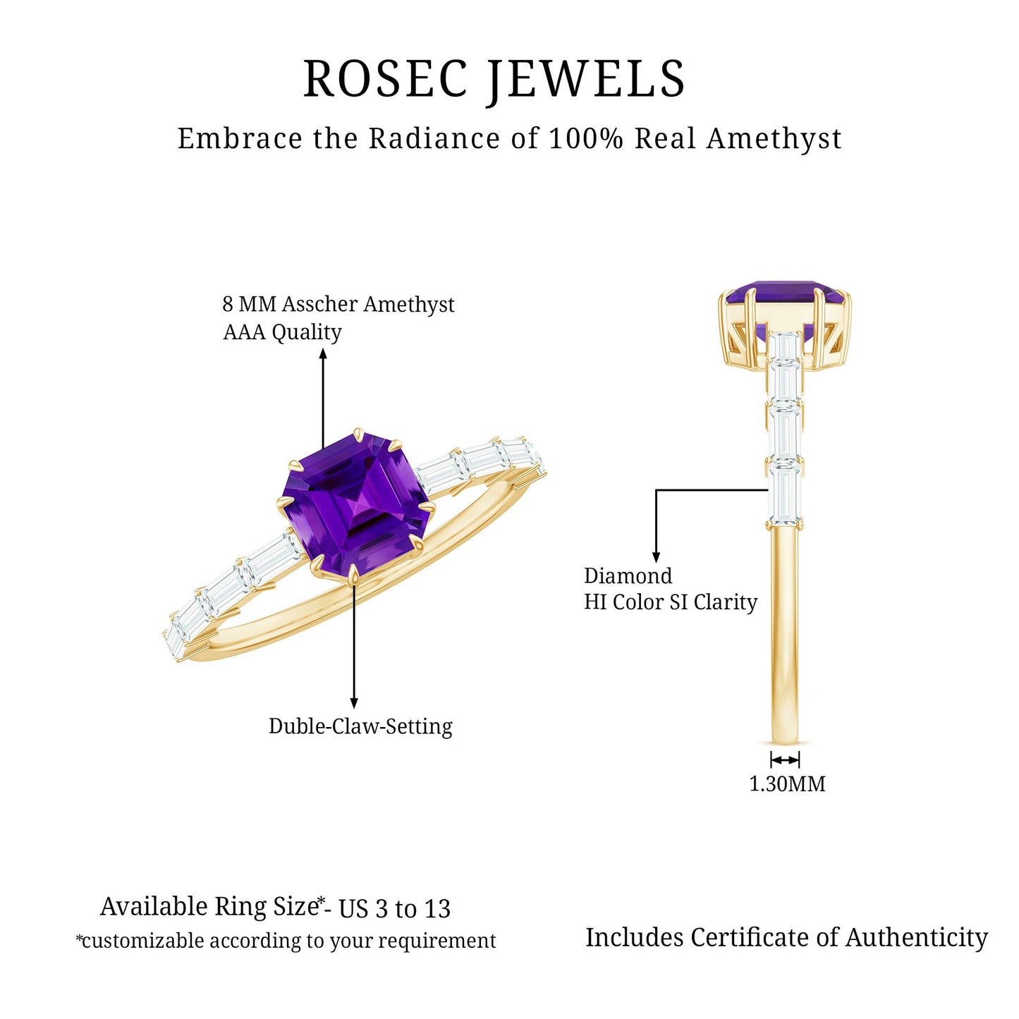 3 Carat Amethyst Asscher Cut Engagement Ring with Diamond