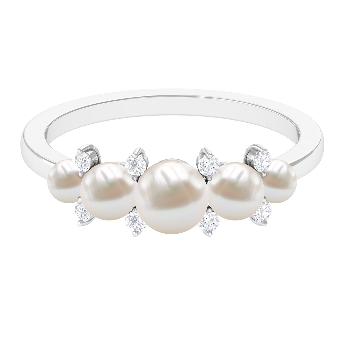 Natural Freshwater Pearl 5 Stone Anniversary Ring with Diamond