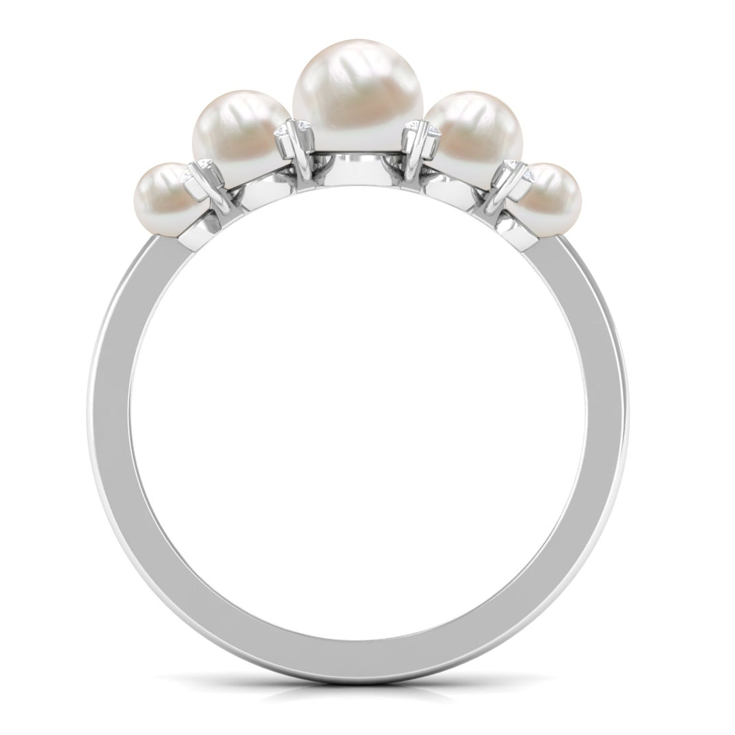 Natural Freshwater Pearl 5 Stone Anniversary Ring with Diamond