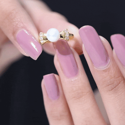 Natural 2 Carat Freshwater Pearl Diamond Engagement Ring with Bow