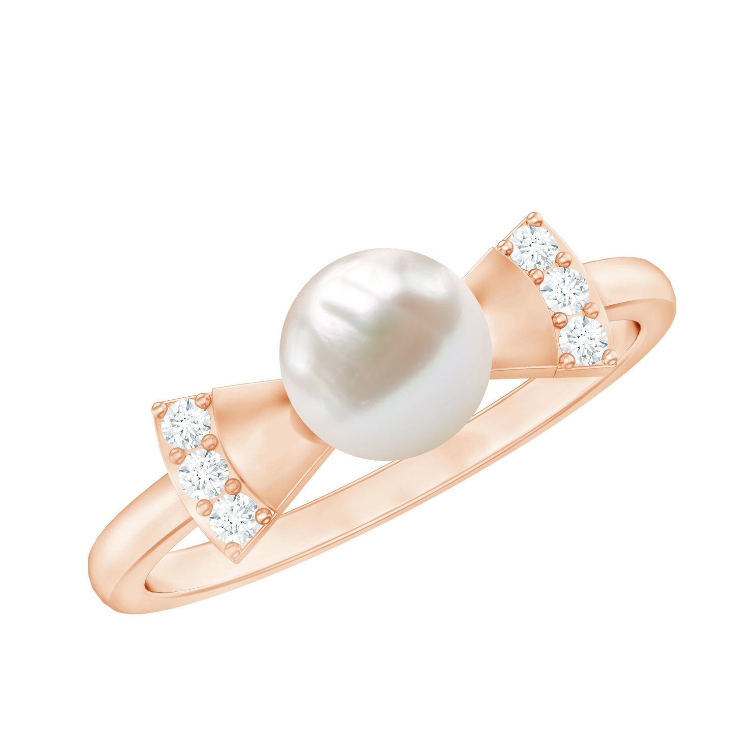Natural 2 Carat Freshwater Pearl Diamond Engagement Ring with Bow