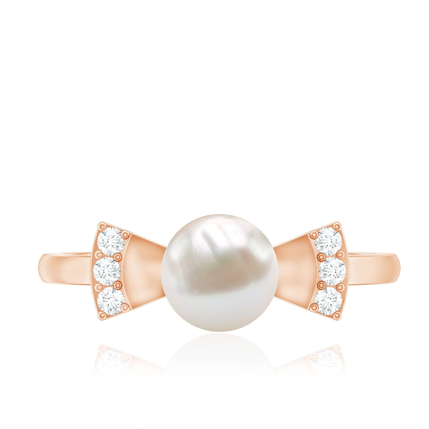 Natural 2 Carat Freshwater Pearl Diamond Engagement Ring with Bow