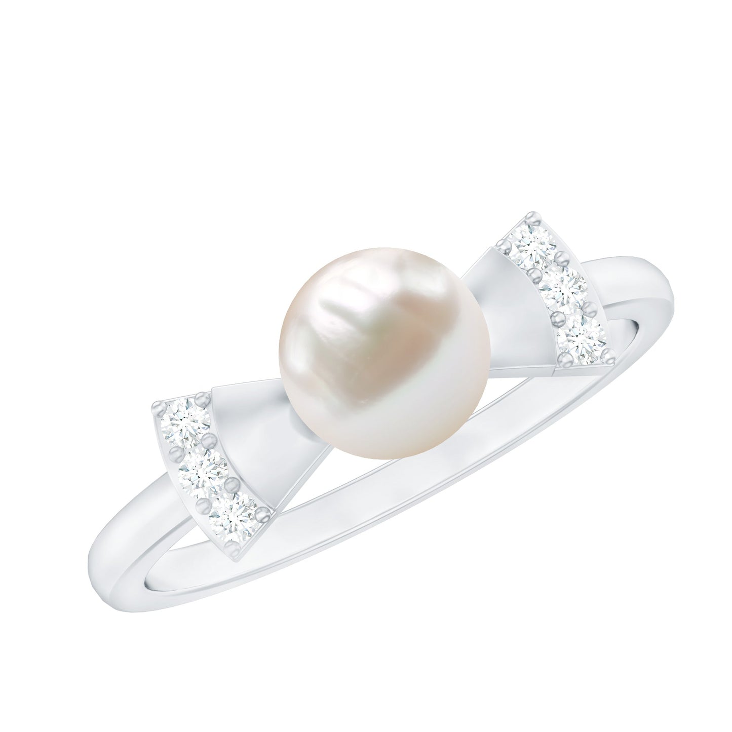 Natural 2 Carat Freshwater Pearl Diamond Engagement Ring with Bow