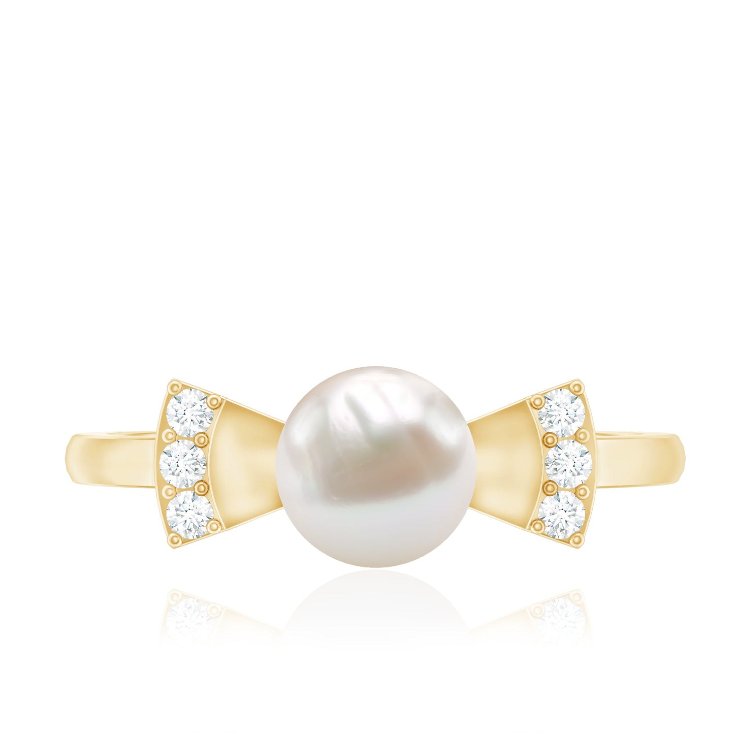 Natural 2 Carat Freshwater Pearl Diamond Engagement Ring with Bow