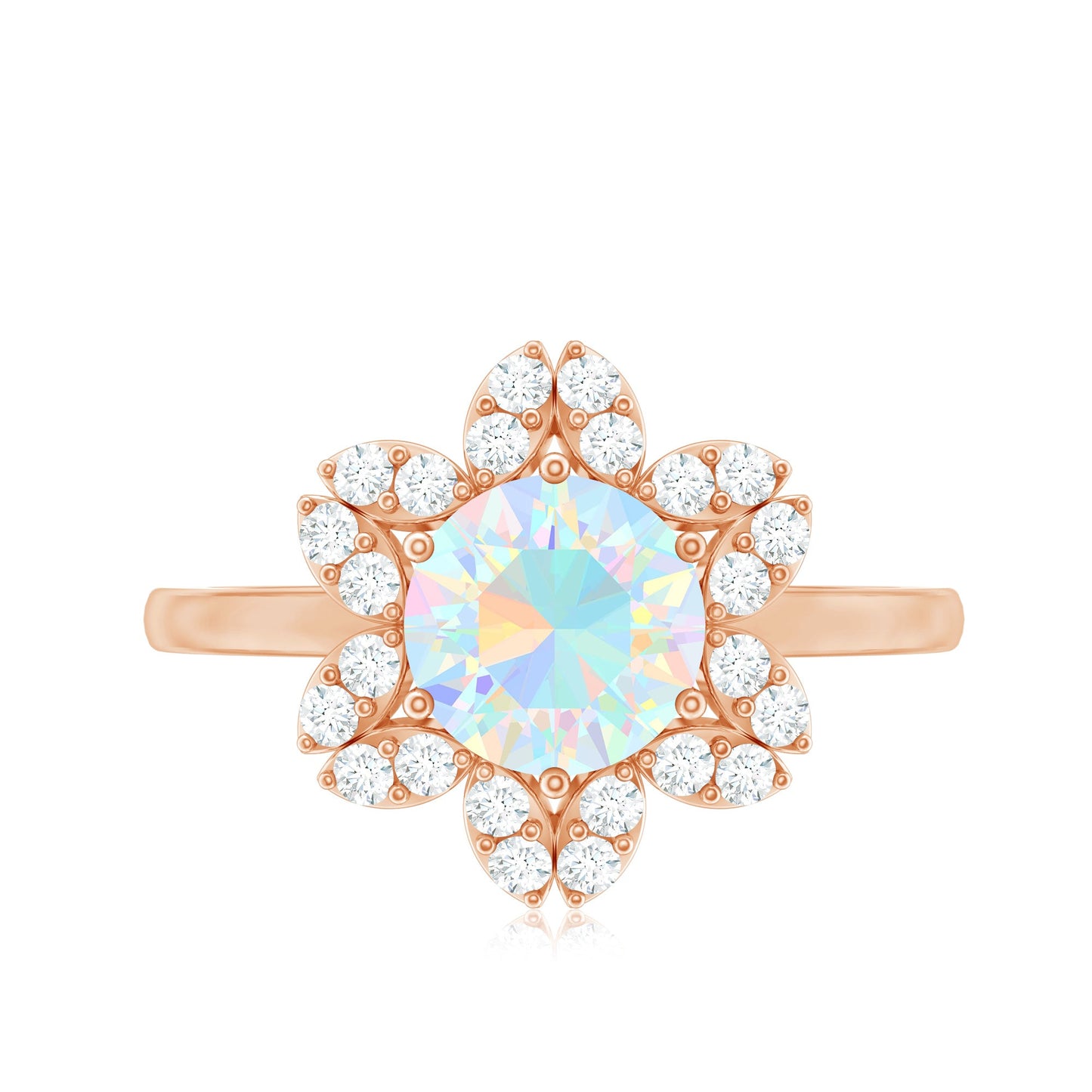 2 Carat Round Shape Ethiopian Opal Floral Engagement Ring with Diamond