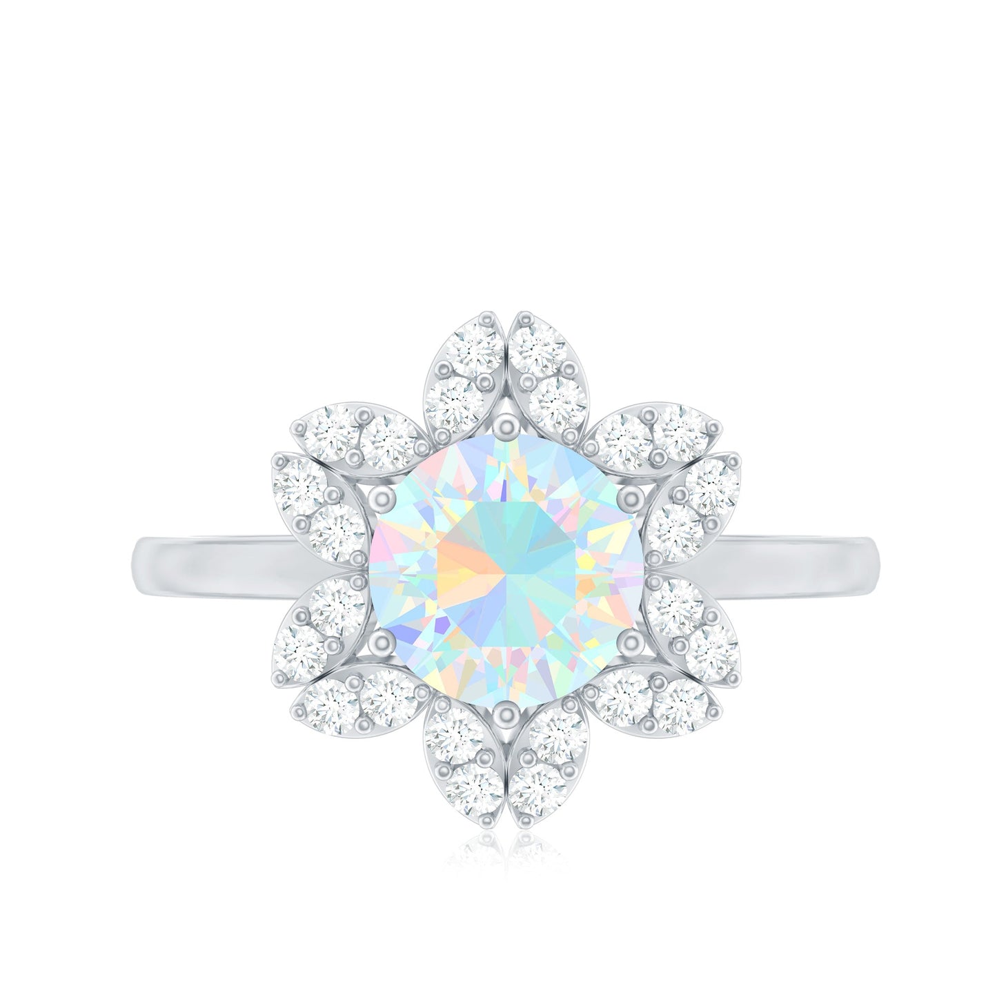 2 Carat Round Shape Ethiopian Opal Floral Engagement Ring with Diamond