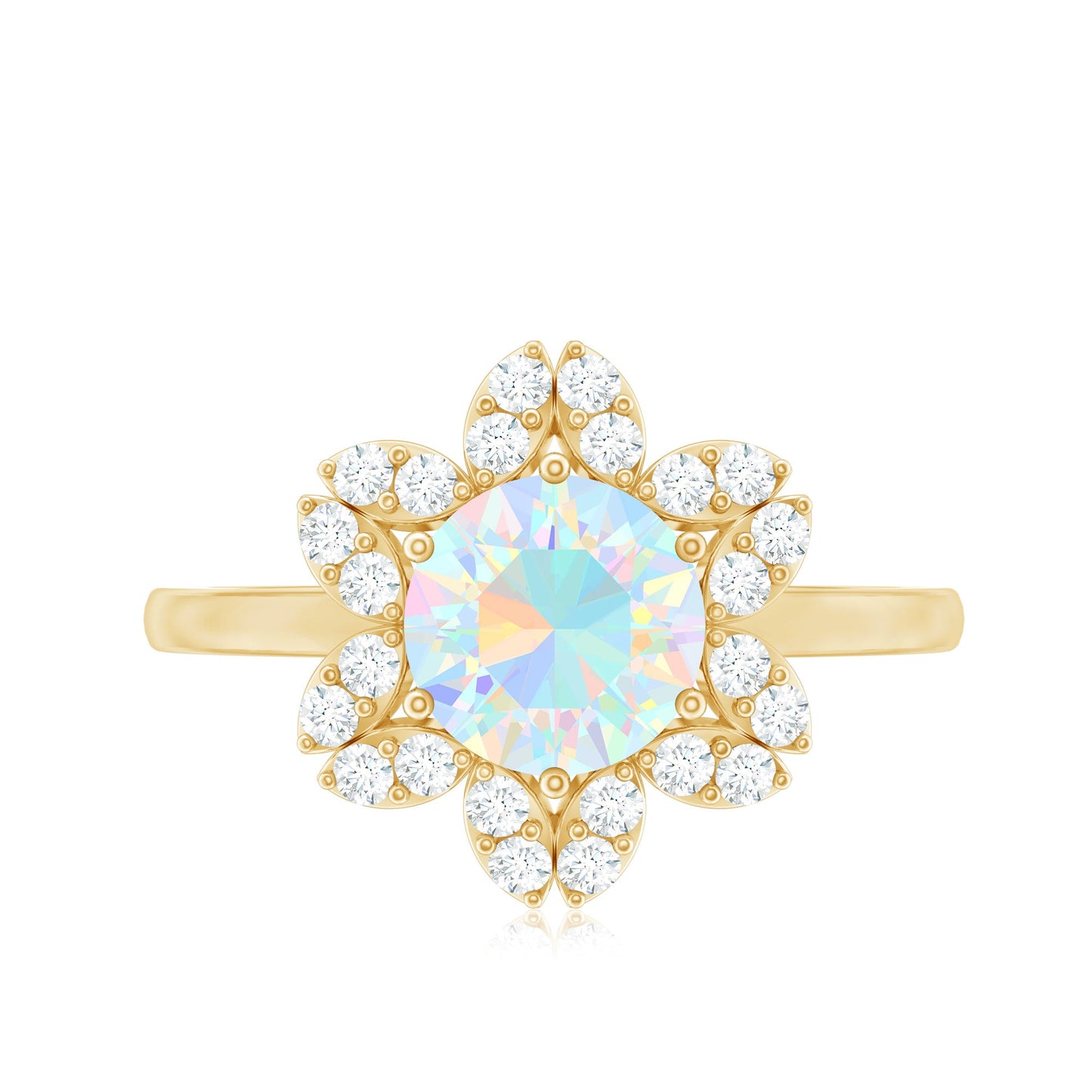 2 Carat Round Shape Ethiopian Opal Floral Engagement Ring with Diamond