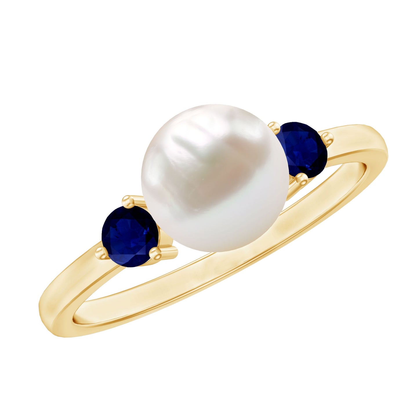 Cultured Freshwater Pearl Engagement Ring with Blue Sapphire
