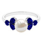 Natural 7.4 Carat Freshwater Pearl Engagement Ring with Blue Sapphire Trio