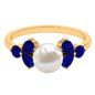 Natural 7.4 Carat Freshwater Pearl Engagement Ring with Blue Sapphire Trio