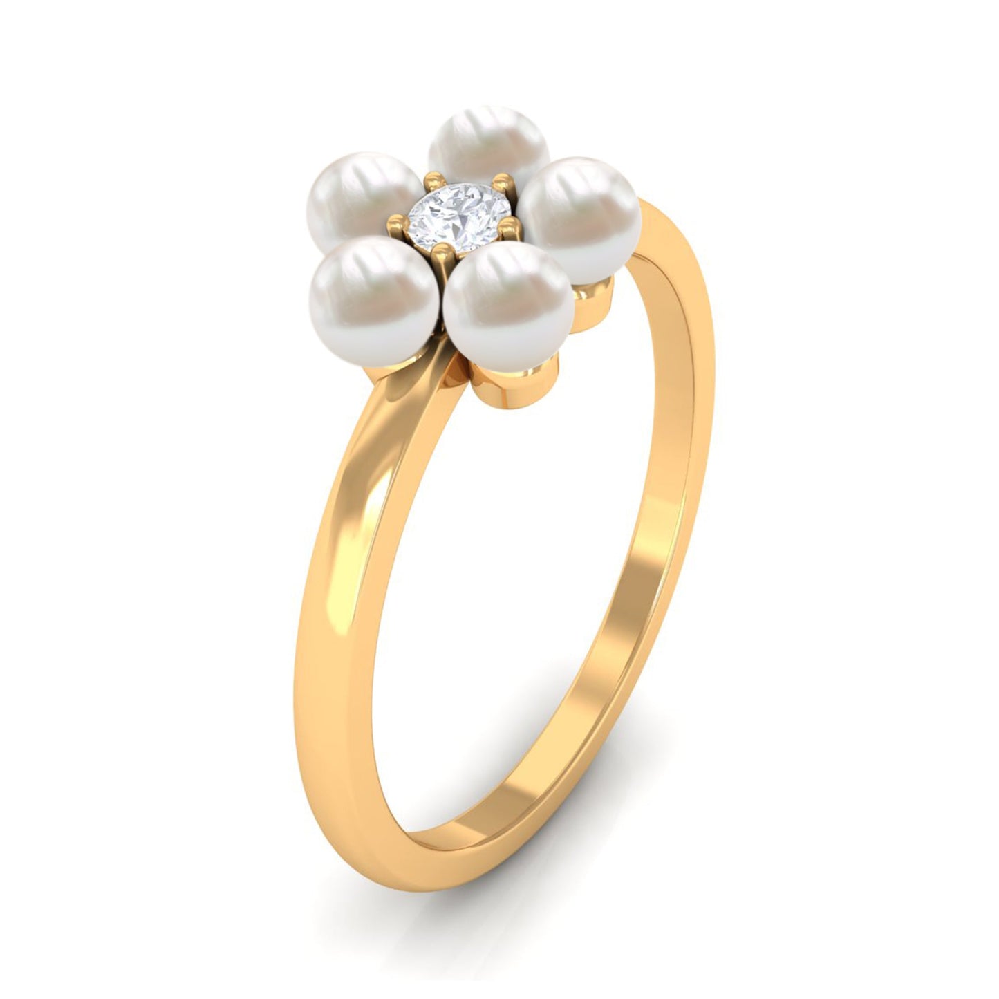 Cultured Freshwater Pearl Flower Promise Ring with Lab Diamond