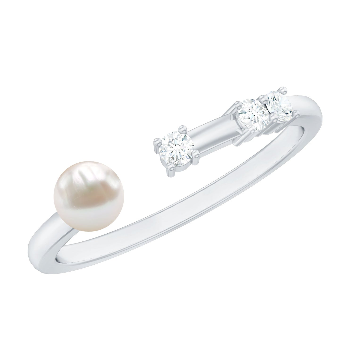 Natural 2 Carat Freshwater Pearl Promise Ring with Diamond