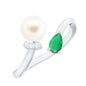 Cultured Freshwater Pearl and Emerald Toi Et Moi Promise Ring