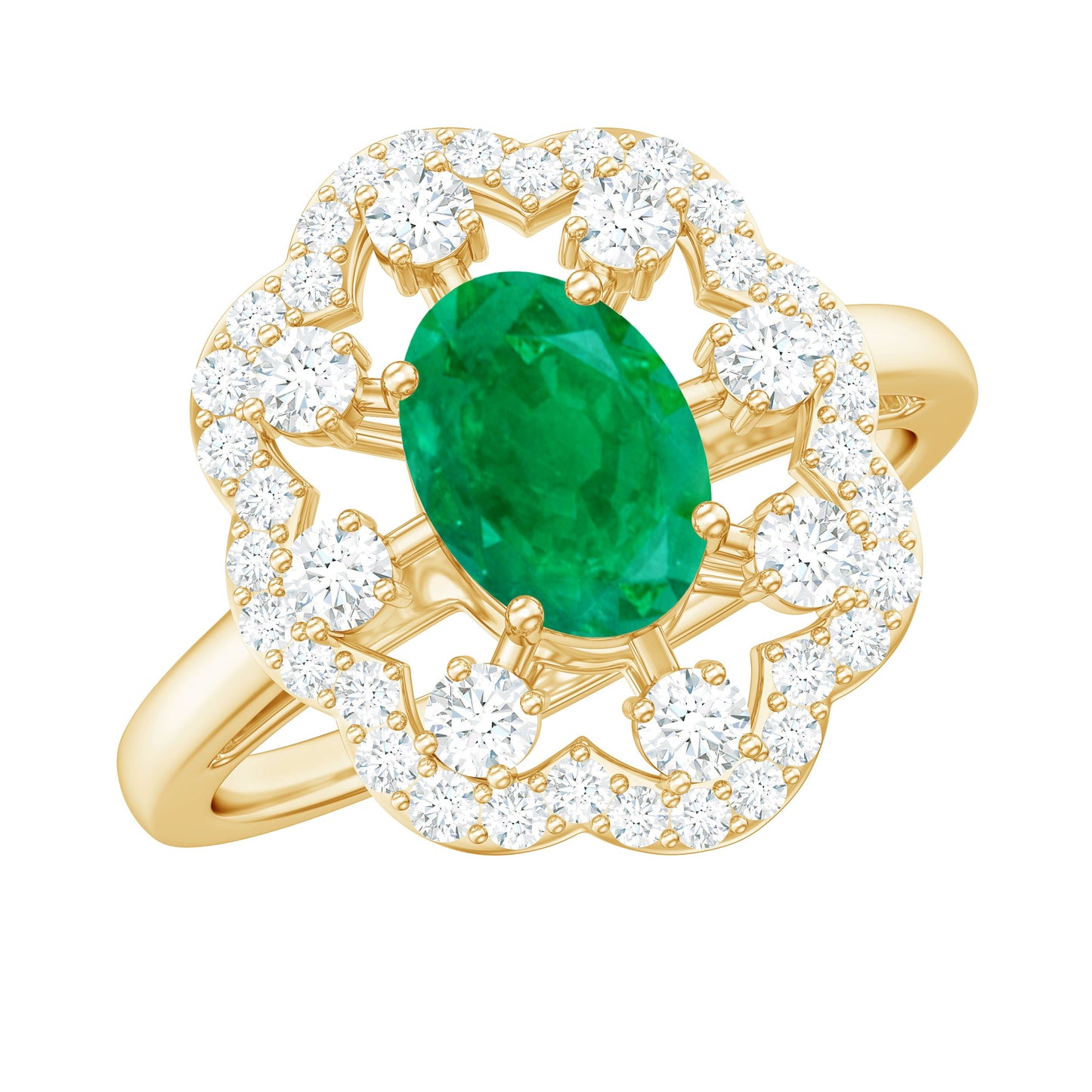 0.7 Carat Oval Emerald Designer Engagement Ring with Diamond