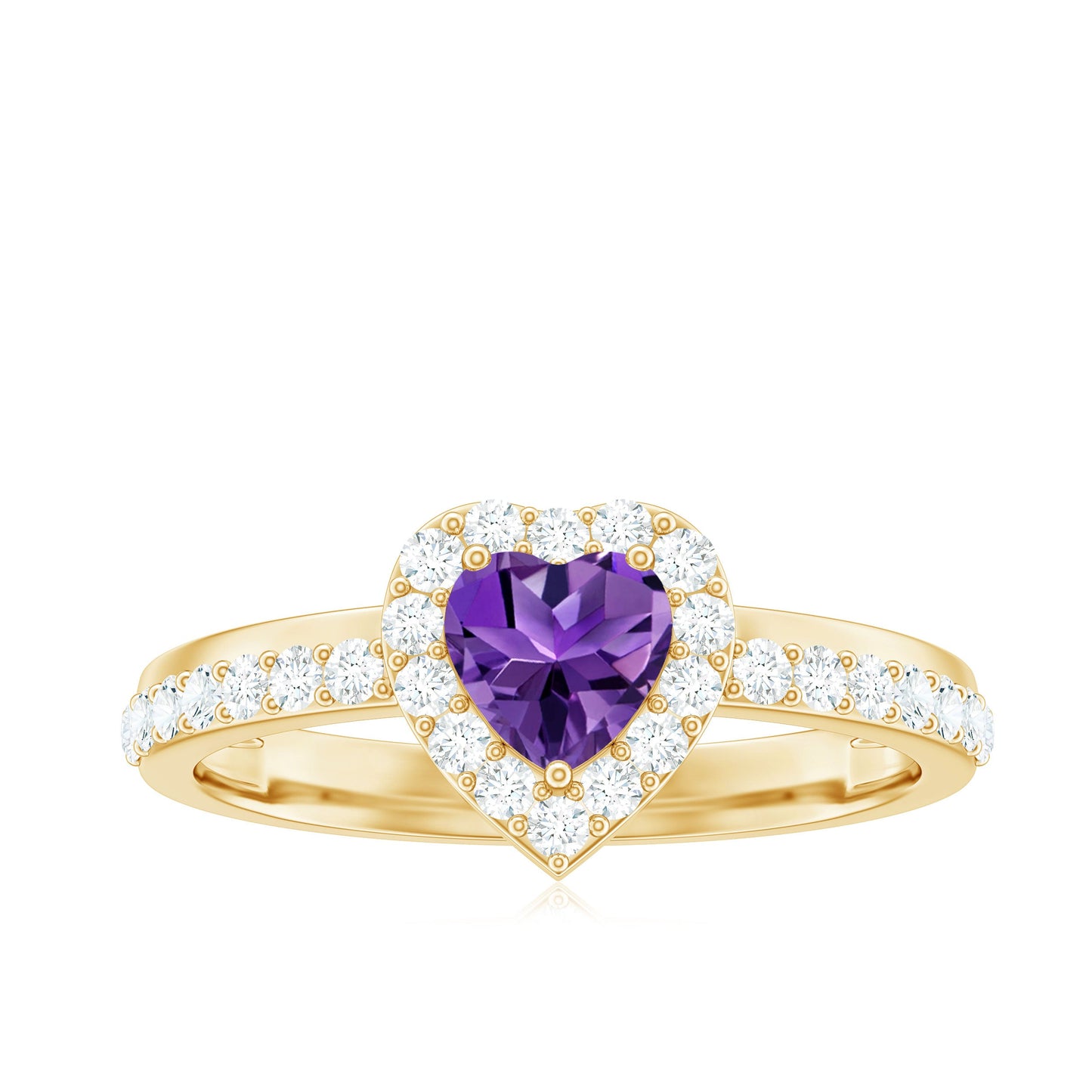 Heart Shape Amethyst and Diamond Halo Engagement Ring