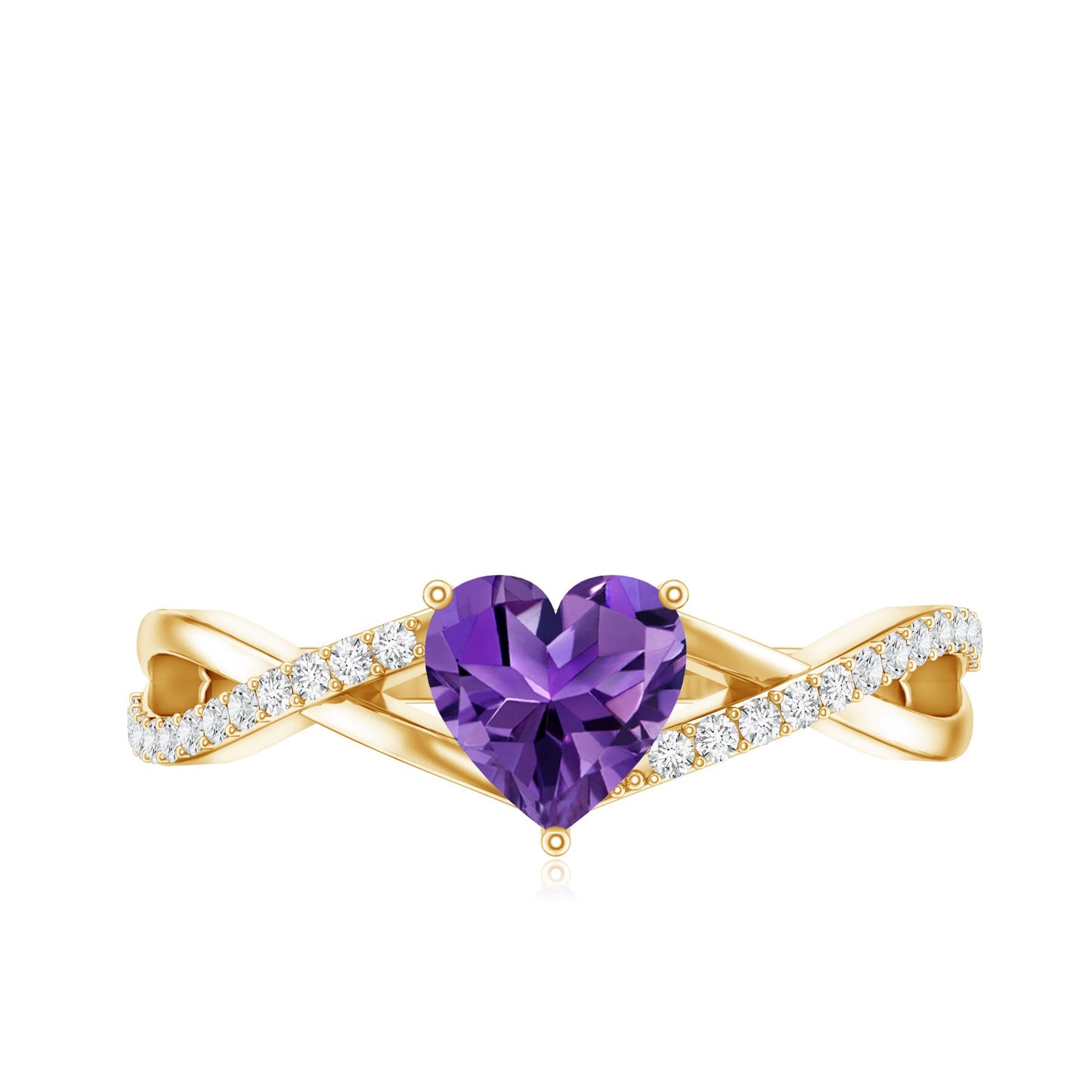 Genuine 0.9 Carat Amethyst Heart Engagement Ring with Diamond Crossover Shank