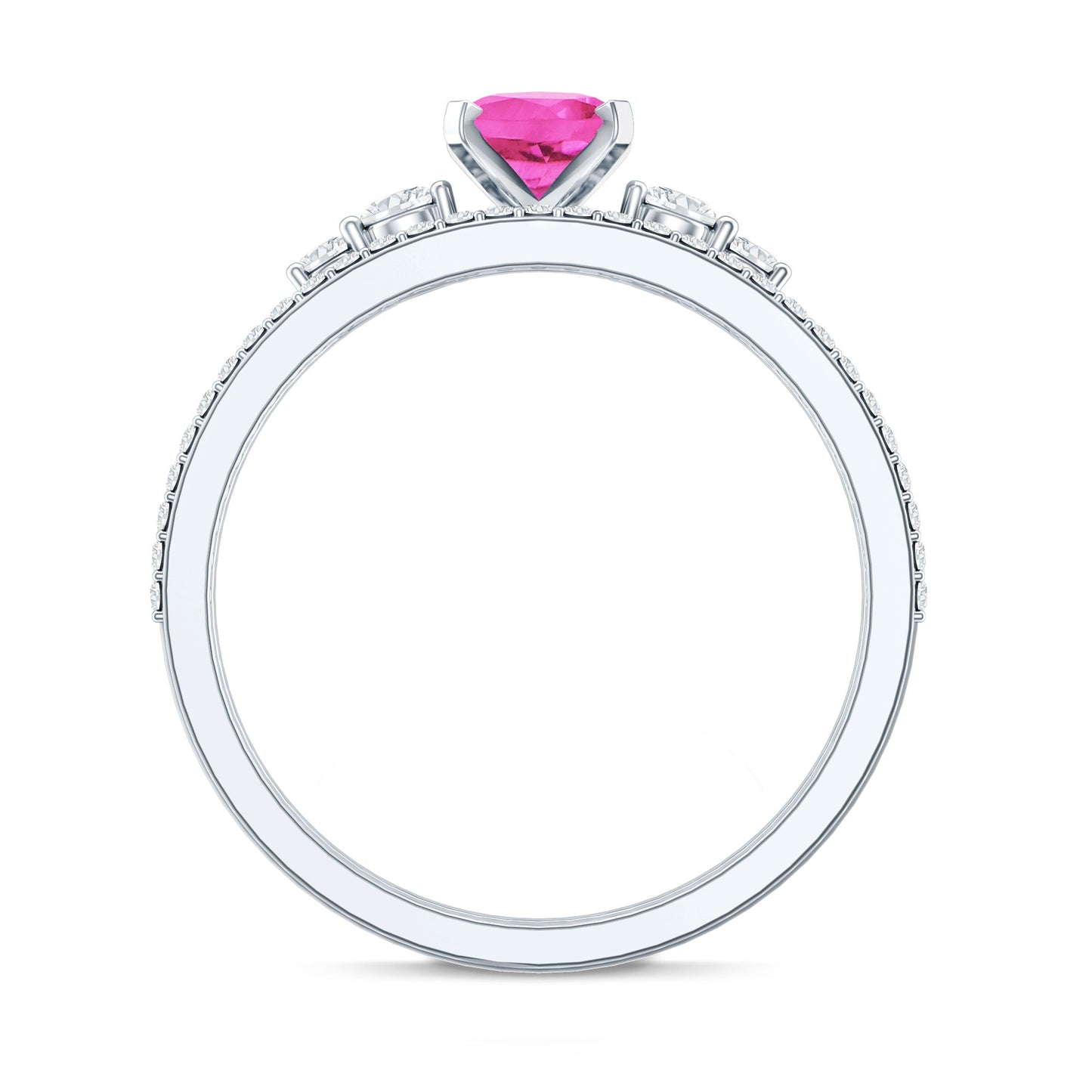1.5 Carat Oval Cut Solitaire Created Pink Sapphire Ring Set with Diamond