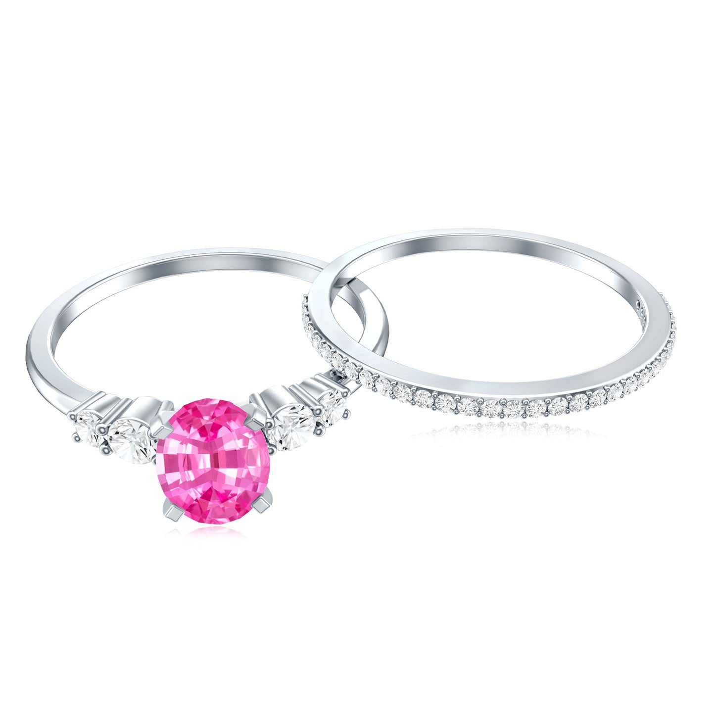 1.5 Carat Oval Cut Solitaire Created Pink Sapphire Ring Set with Diamond