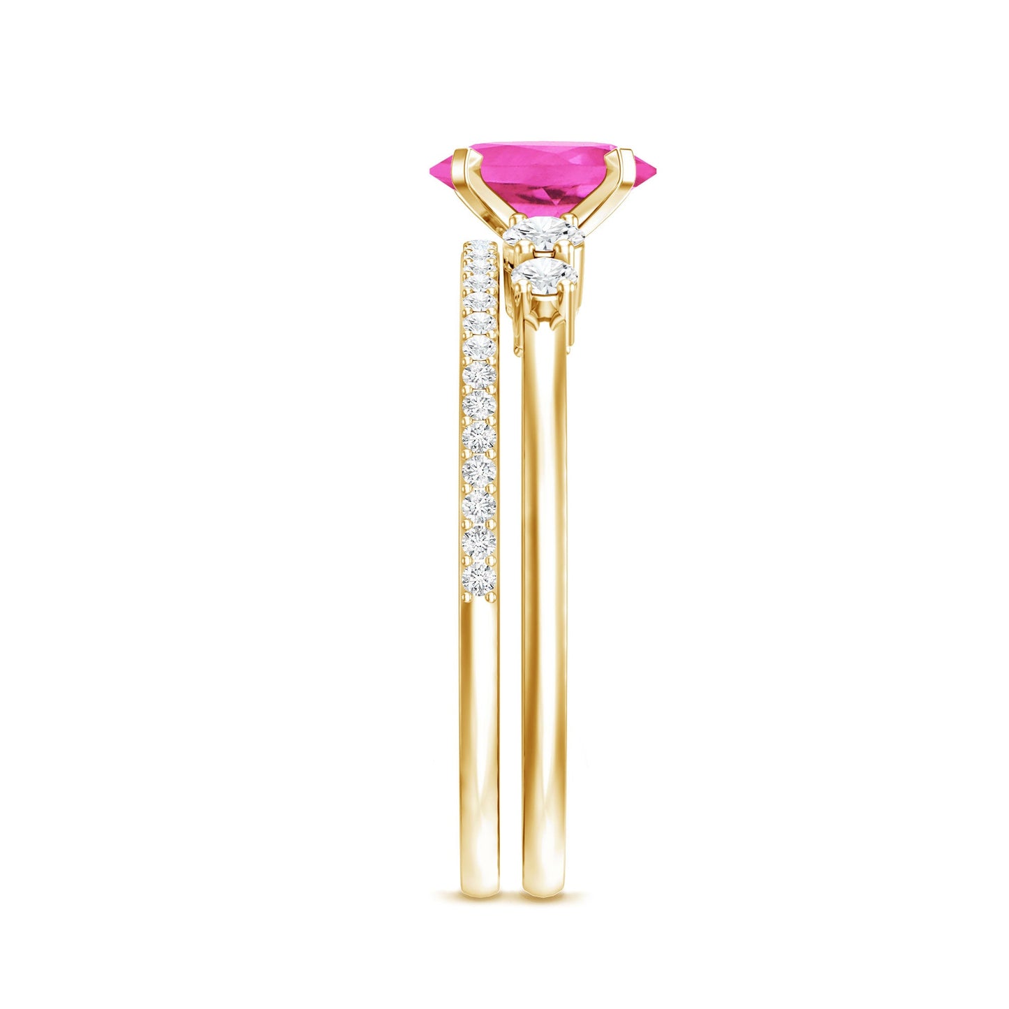 1.5 Carat Oval Cut Solitaire Created Pink Sapphire Ring Set with Diamond