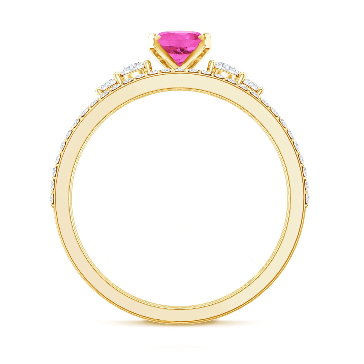 1.5 Carat Oval Cut Solitaire Created Pink Sapphire Ring Set with Diamond