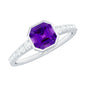 Bezel Asscher Amethyst Solitaire Ring with Diamond Side Stones