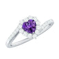 Real 0.9 Carat Amethyst Heart Engagement Ring with Diamond Halo
