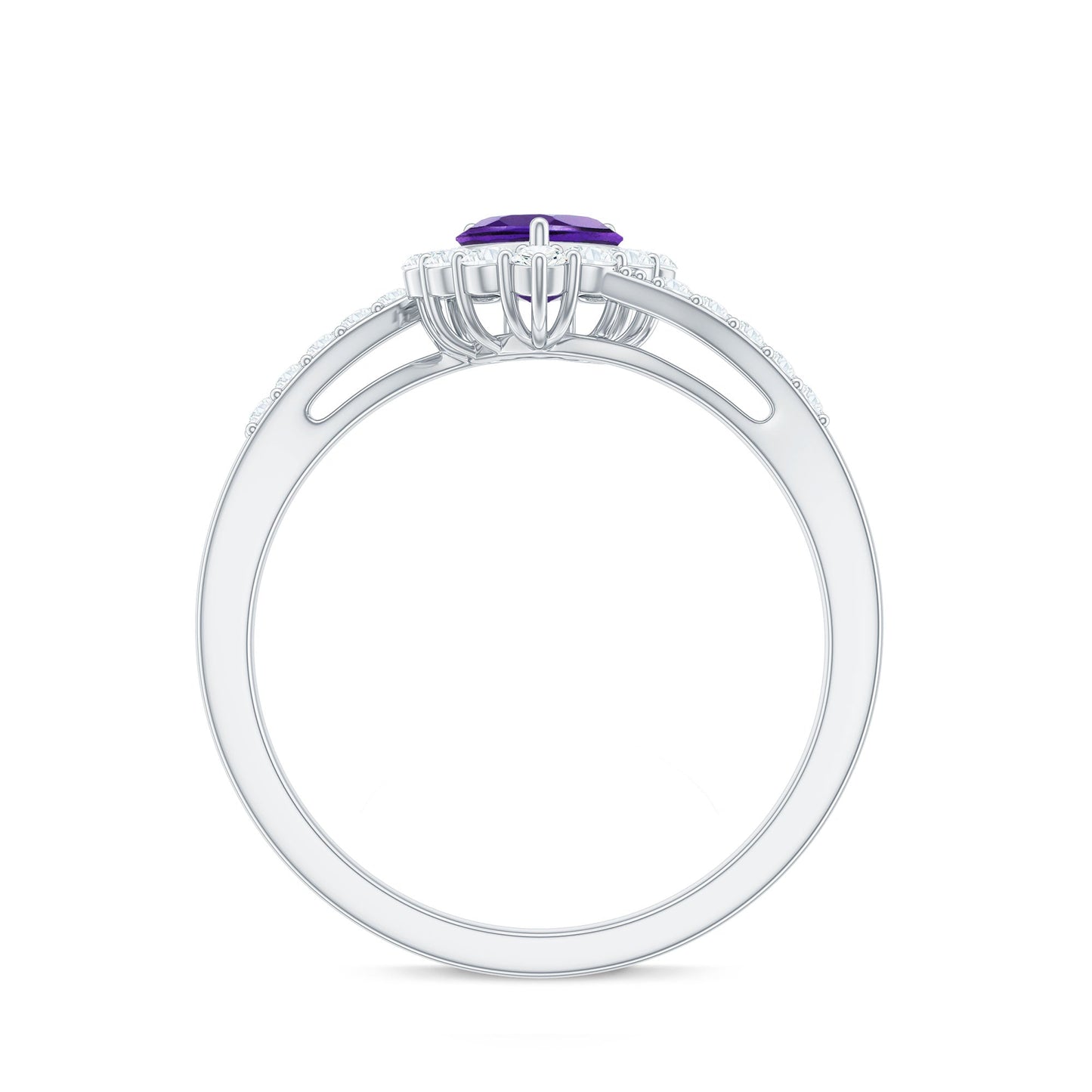 Real 0.9 Carat Amethyst Heart Engagement Ring with Diamond Halo