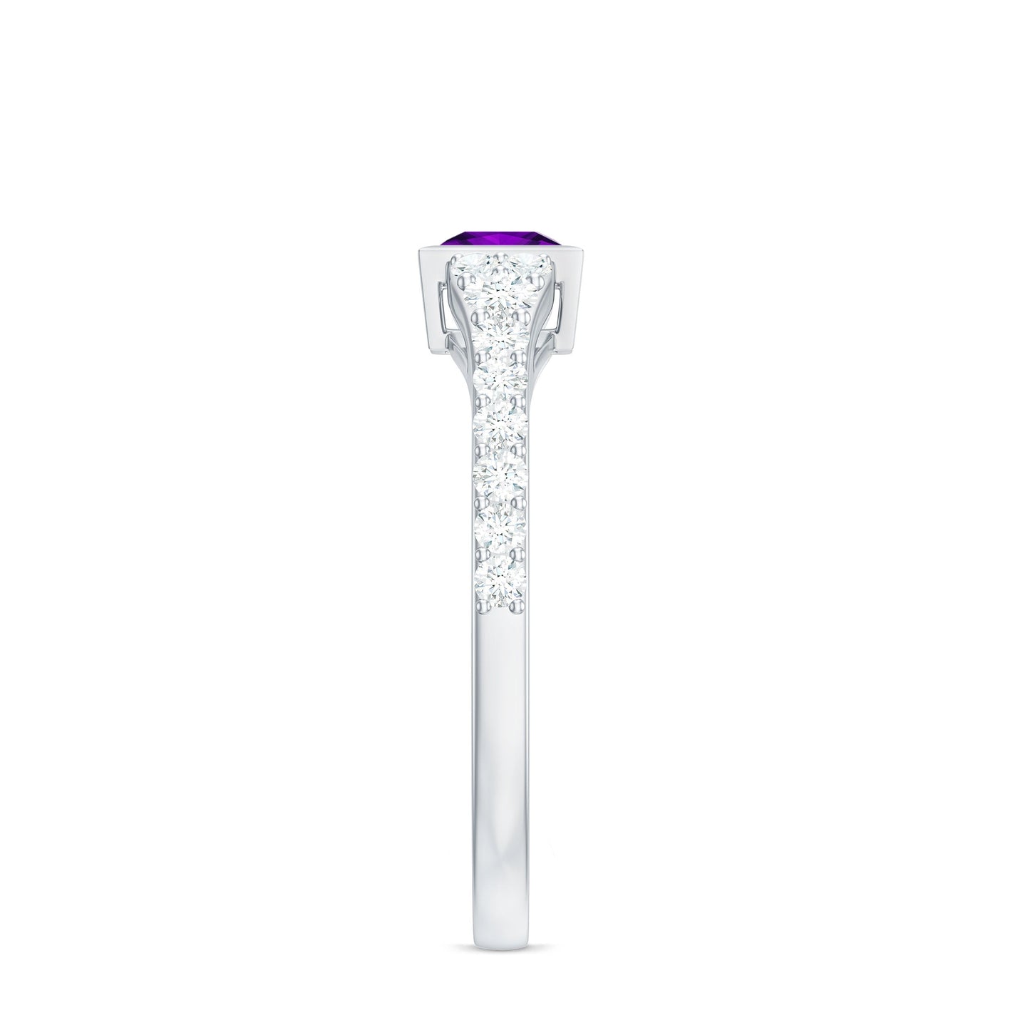 1.2 Carat Bezel Set Amethyst Solitaire Promise Ring with Diamond