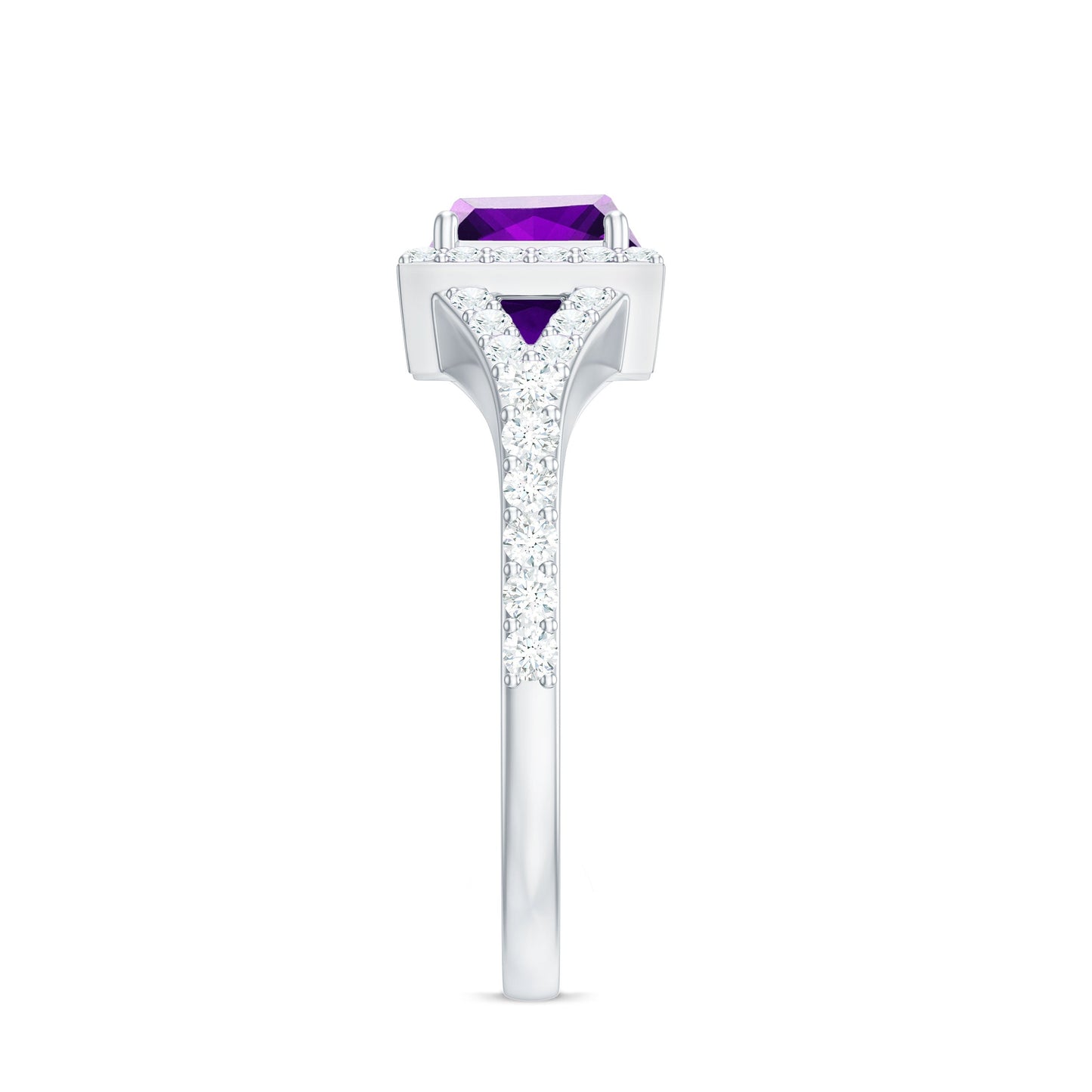 1.2 Carat Amethyst Princess Cut Engagement Ring with Moissanite Split Shank