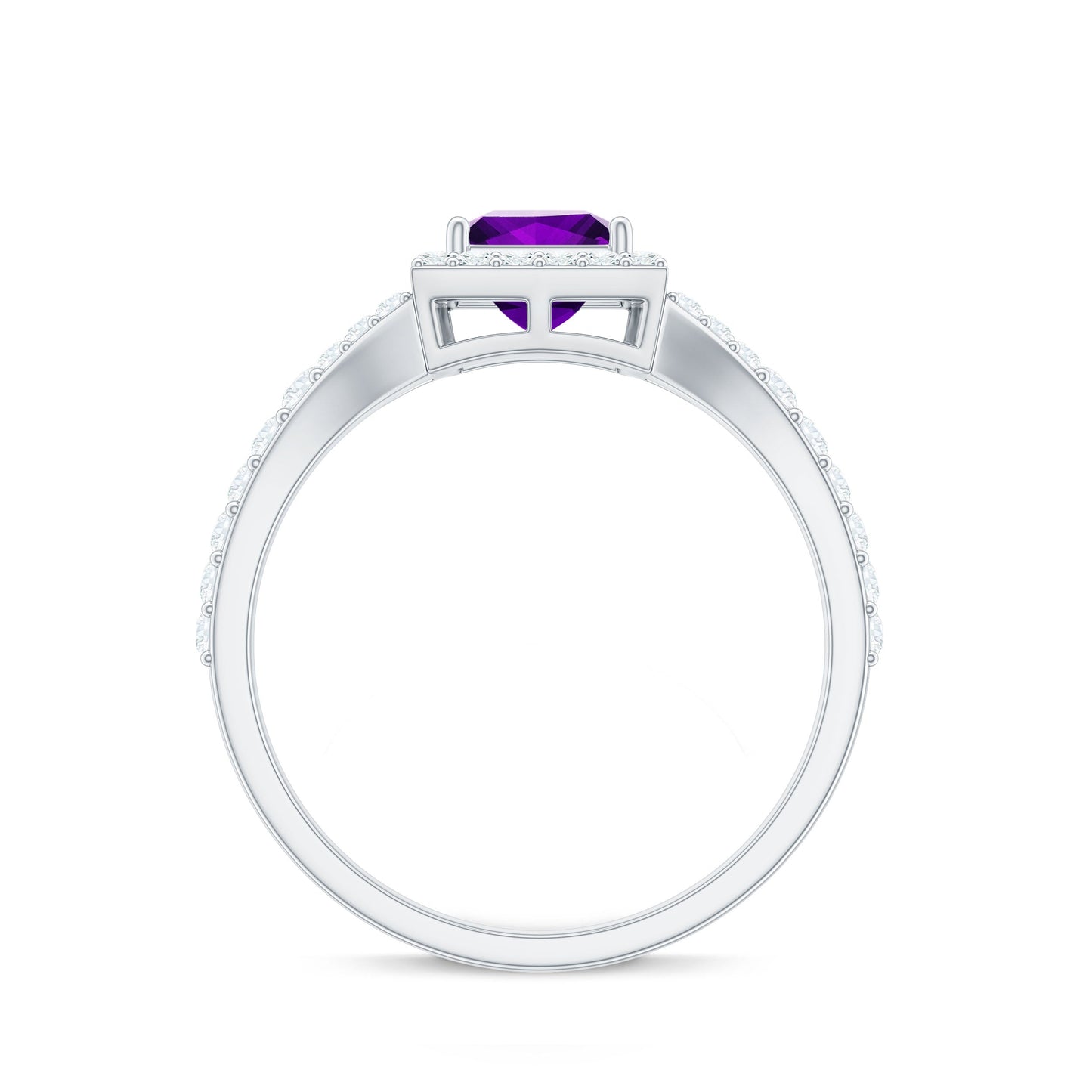 1.2 Carat Amethyst Princess Cut Engagement Ring with Moissanite Split Shank