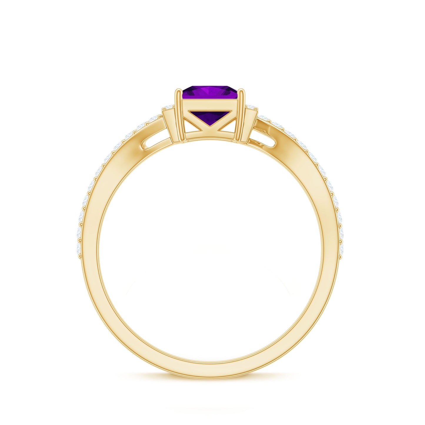 Real 1.2 Carat Amethyst Princess Cut Engagement Ring with Diamond Bypass Shank