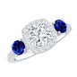 Certified 1.7 Carat Cushion Cut Lab Grown Diamond Engagement Ring with Blue Sapphire
