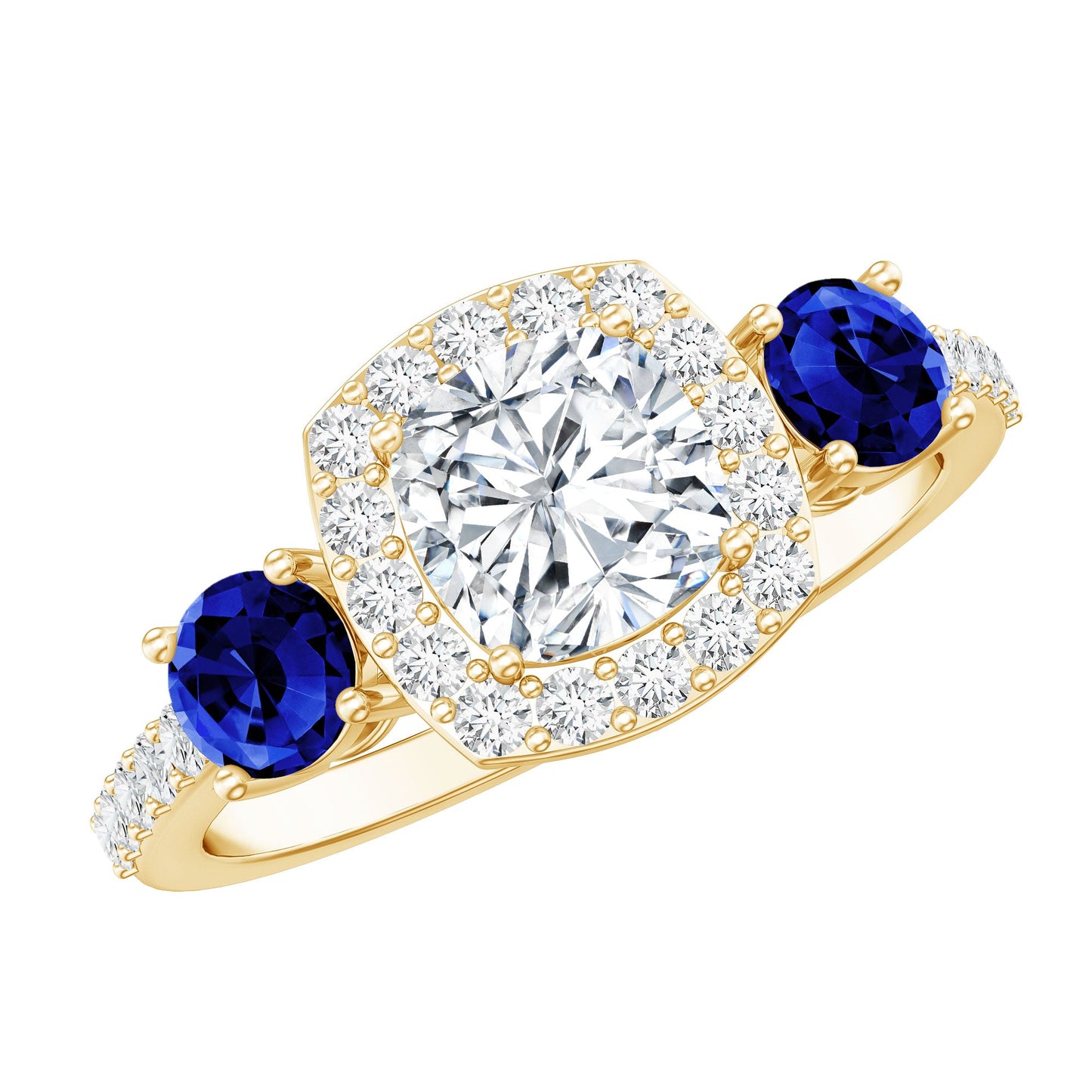Certified 1.7 Carat Cushion Cut Lab Grown Diamond Engagement Ring with Blue Sapphire