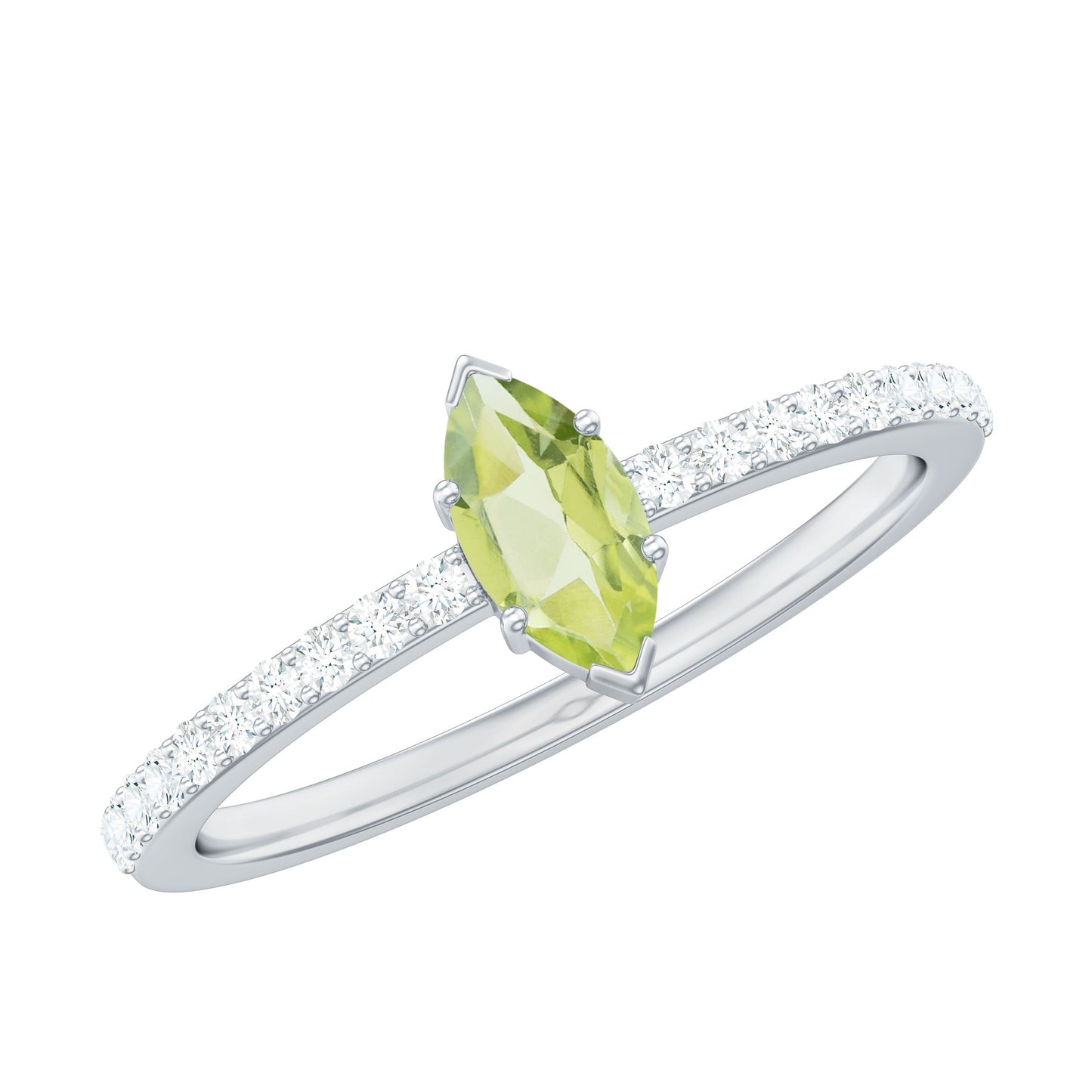 Genuine 0.7 Carat Marquise Peridot Promise Ring with Diamond