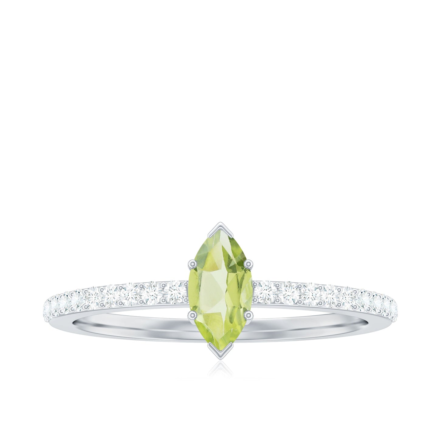 Genuine 0.7 Carat Marquise Peridot Promise Ring with Diamond