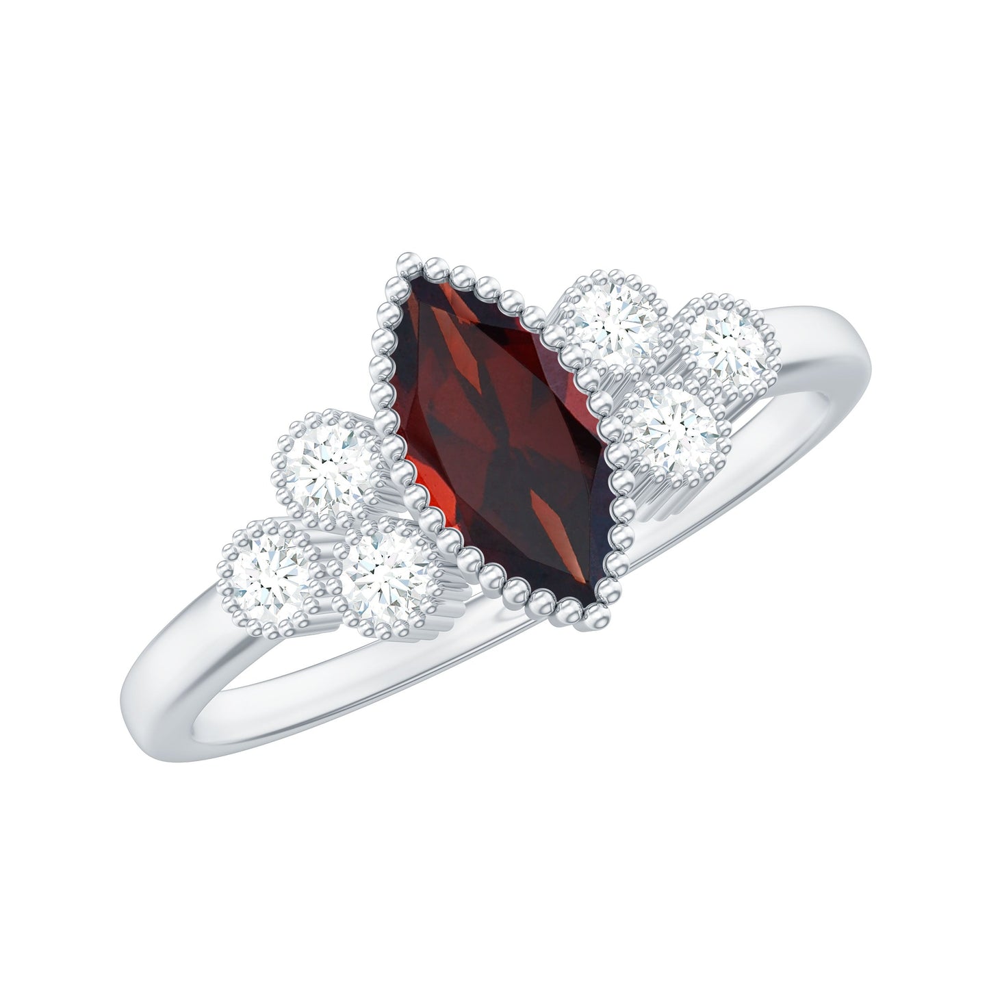 Natural 0.7 Carat Garnet Marquise Engagement Ring with Diamond