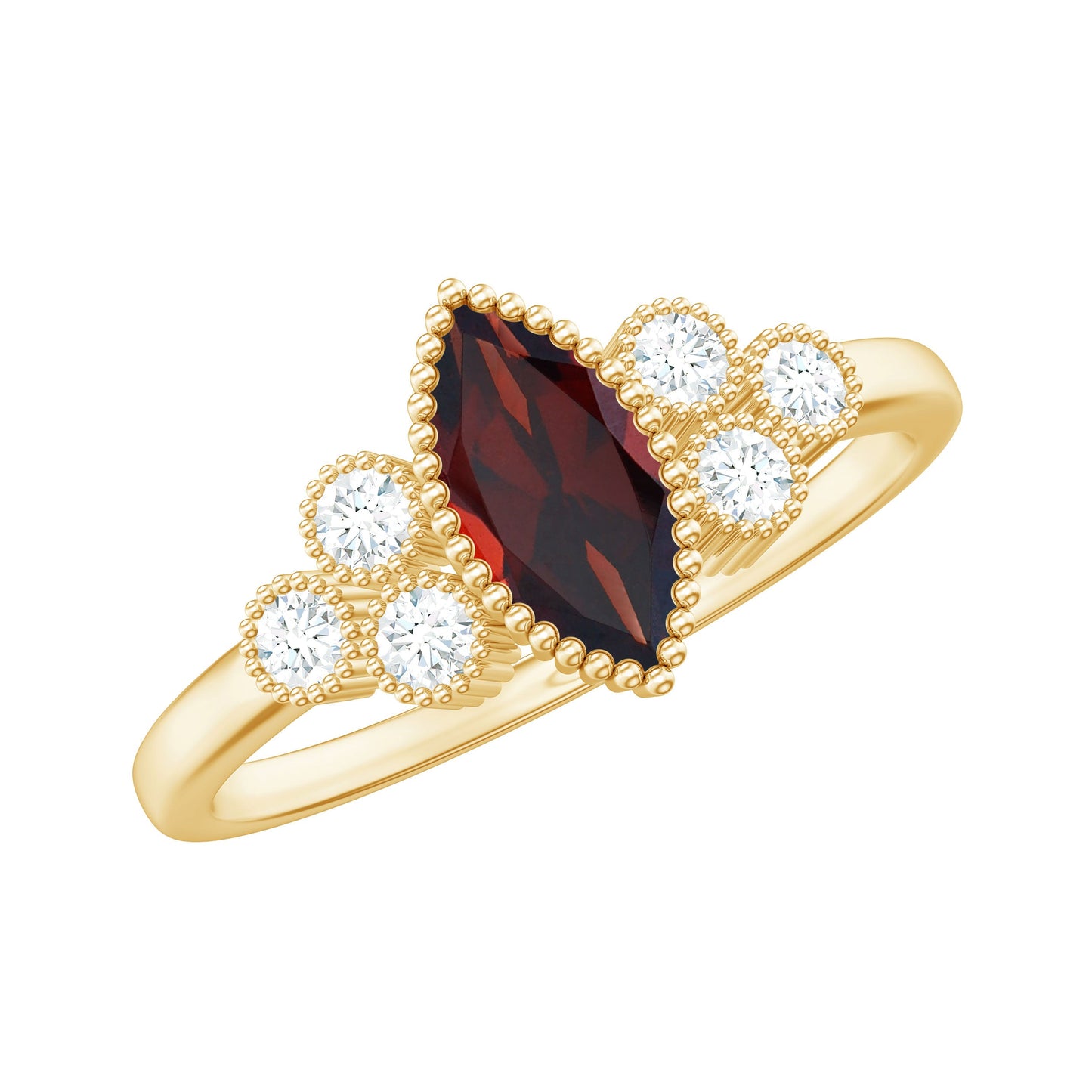 Natural 0.7 Carat Garnet Marquise Engagement Ring with Diamond