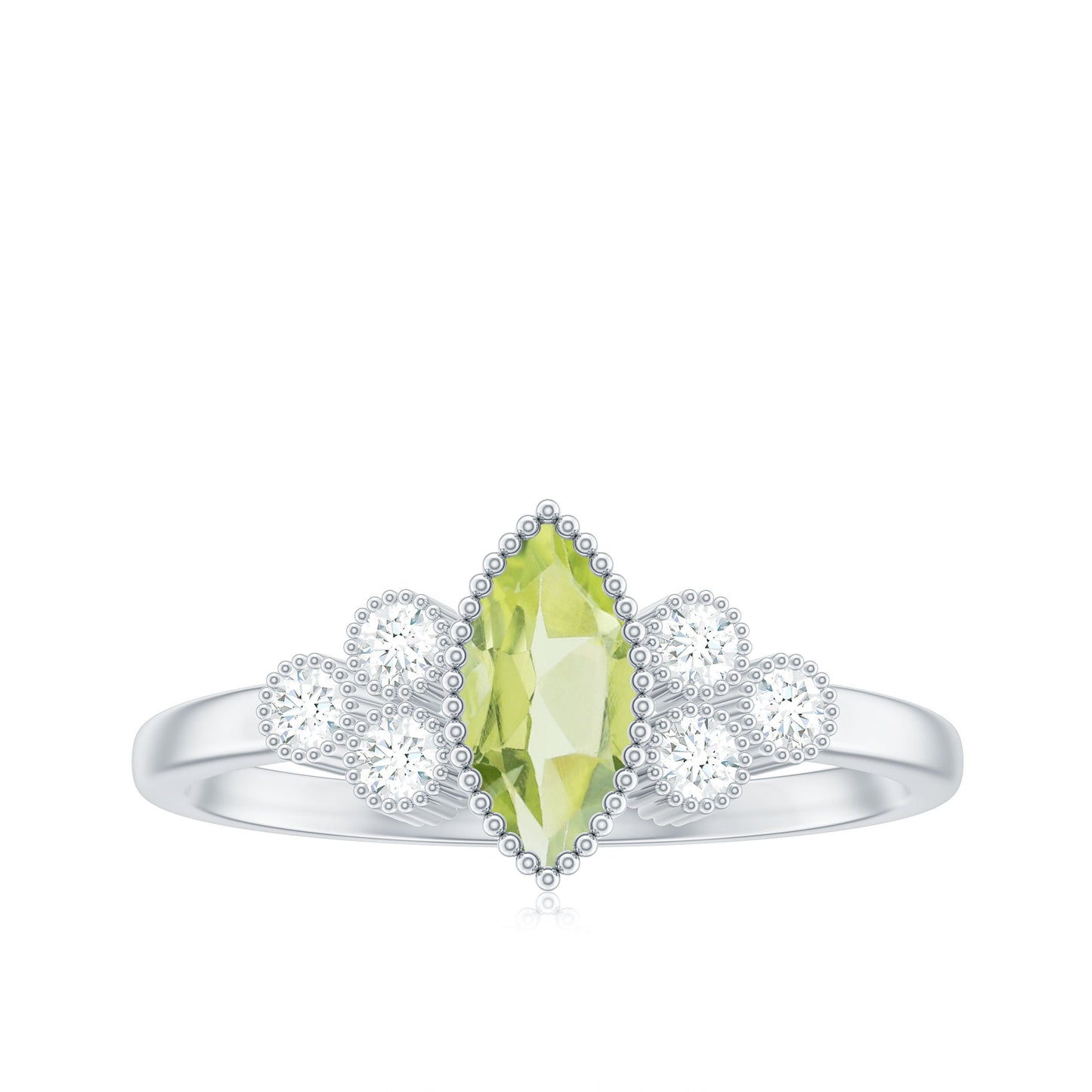 Natural 0.7 Carat Marquise Shape Peridot Engagement Ring with Diamond